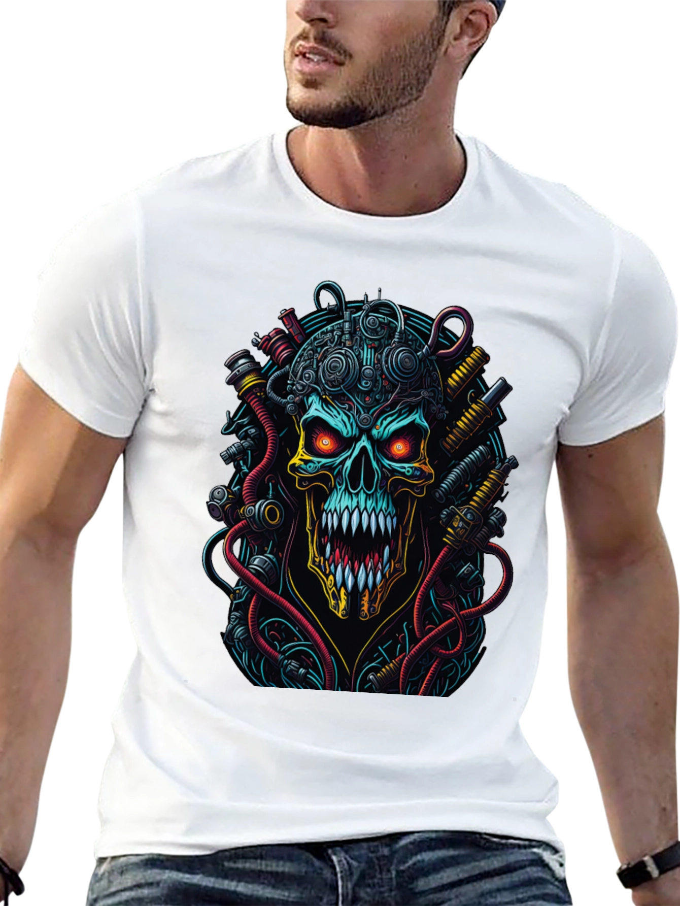 Cyberpunk Skull Graphic T-Shirt