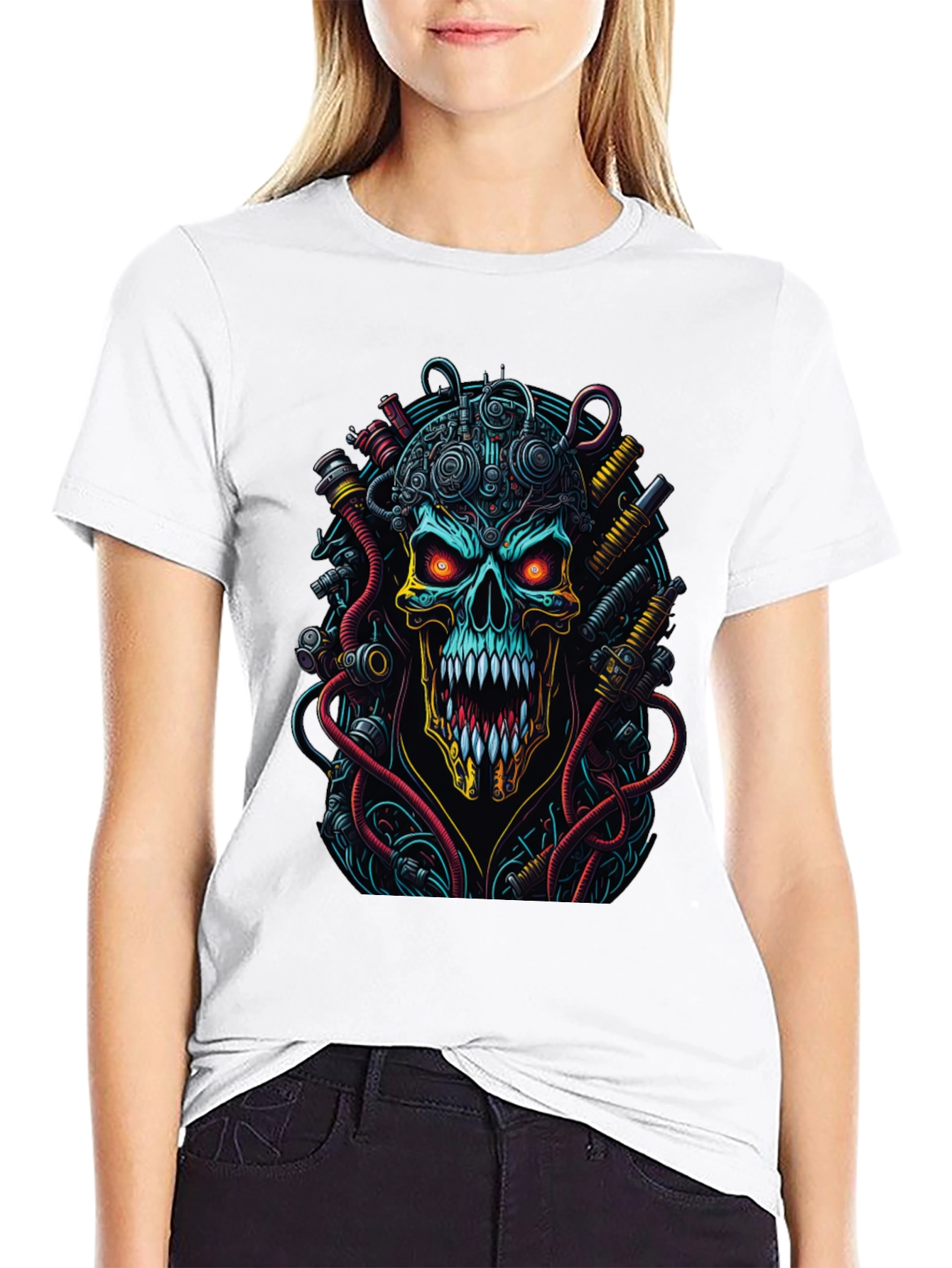 Cyberpunk Skull Graphic T-Shirt