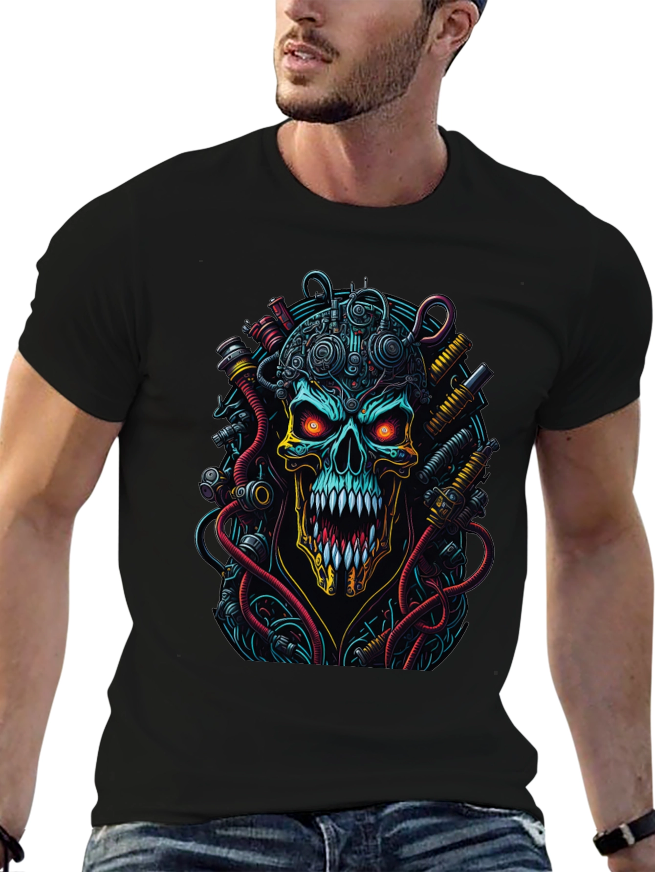 Cyberpunk Skull Graphic T-Shirt