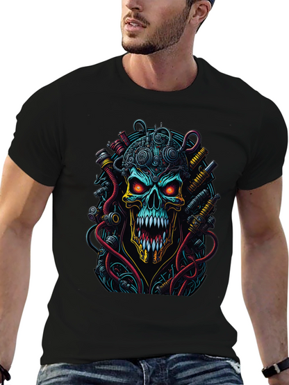 Cyberpunk Skull Graphic T-Shirt