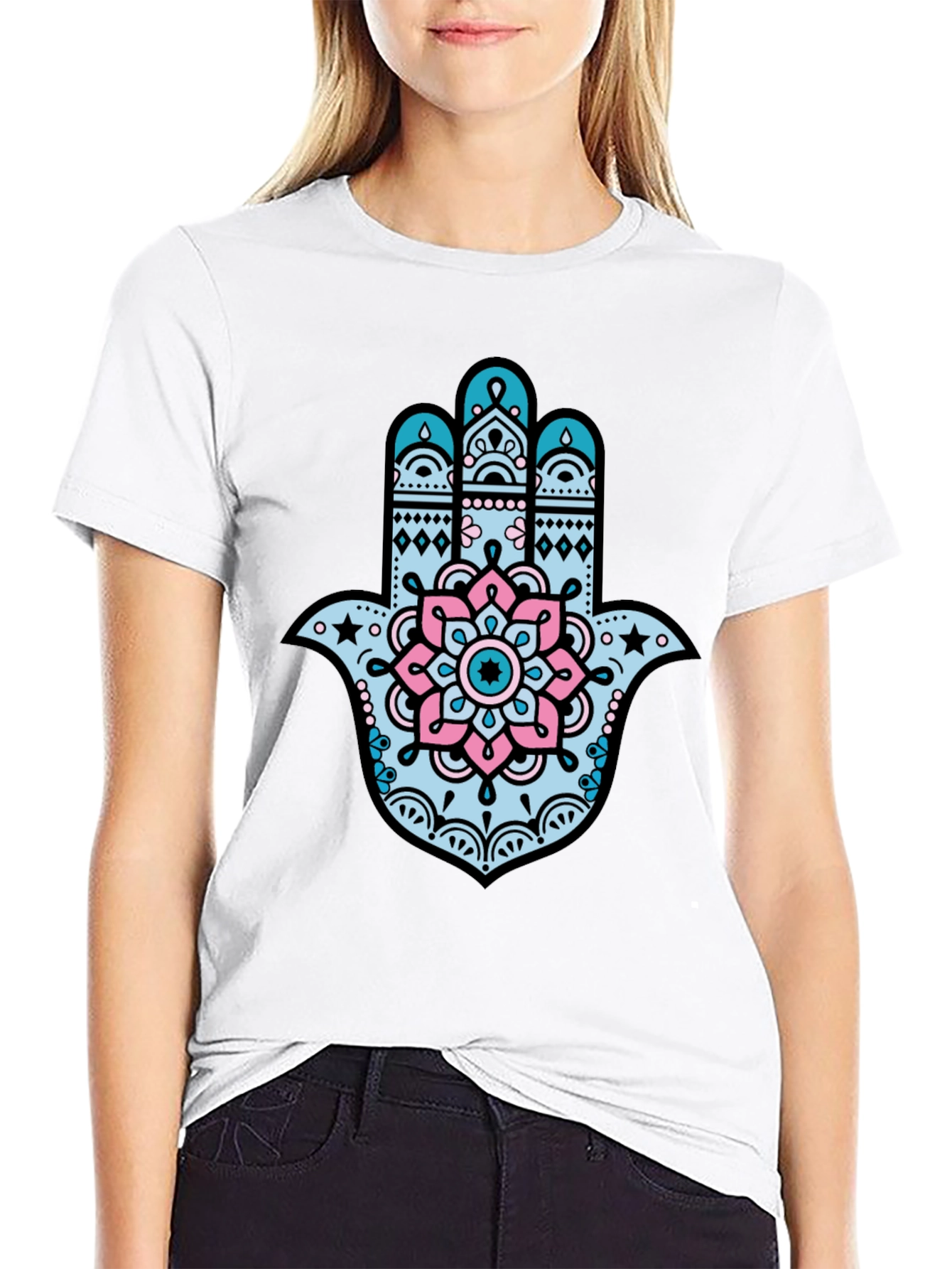 Hamsa Hand Graphic Tee - Stylish Black T-Shirt