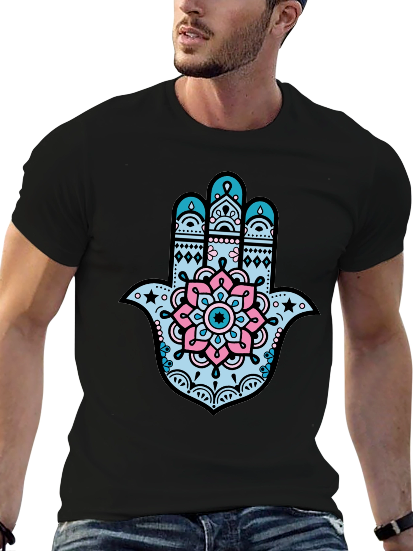 Hamsa Hand Graphic Tee - Stylish Black T-Shirt