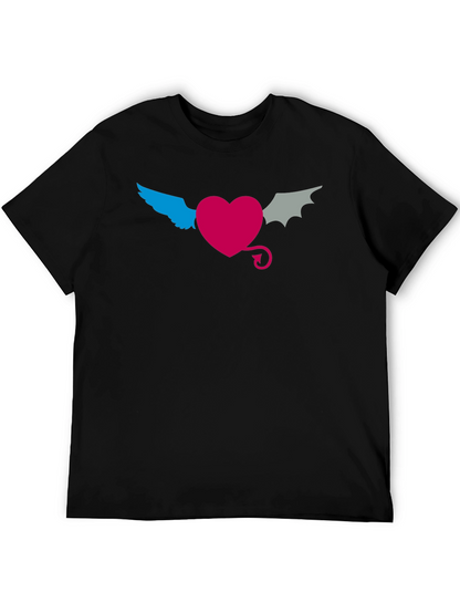 Angel Devil Heart Tee - Black Cotton T-Shirt