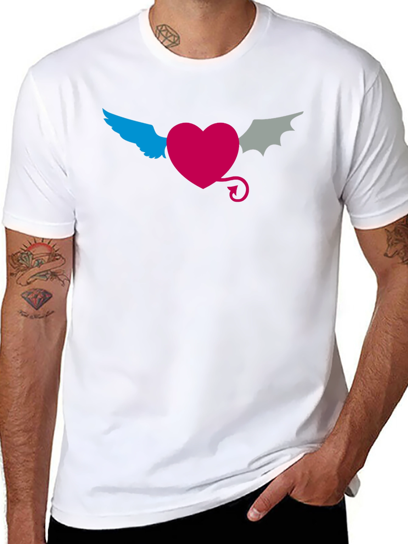 Angel Devil Heart Tee - Black Cotton T-Shirt