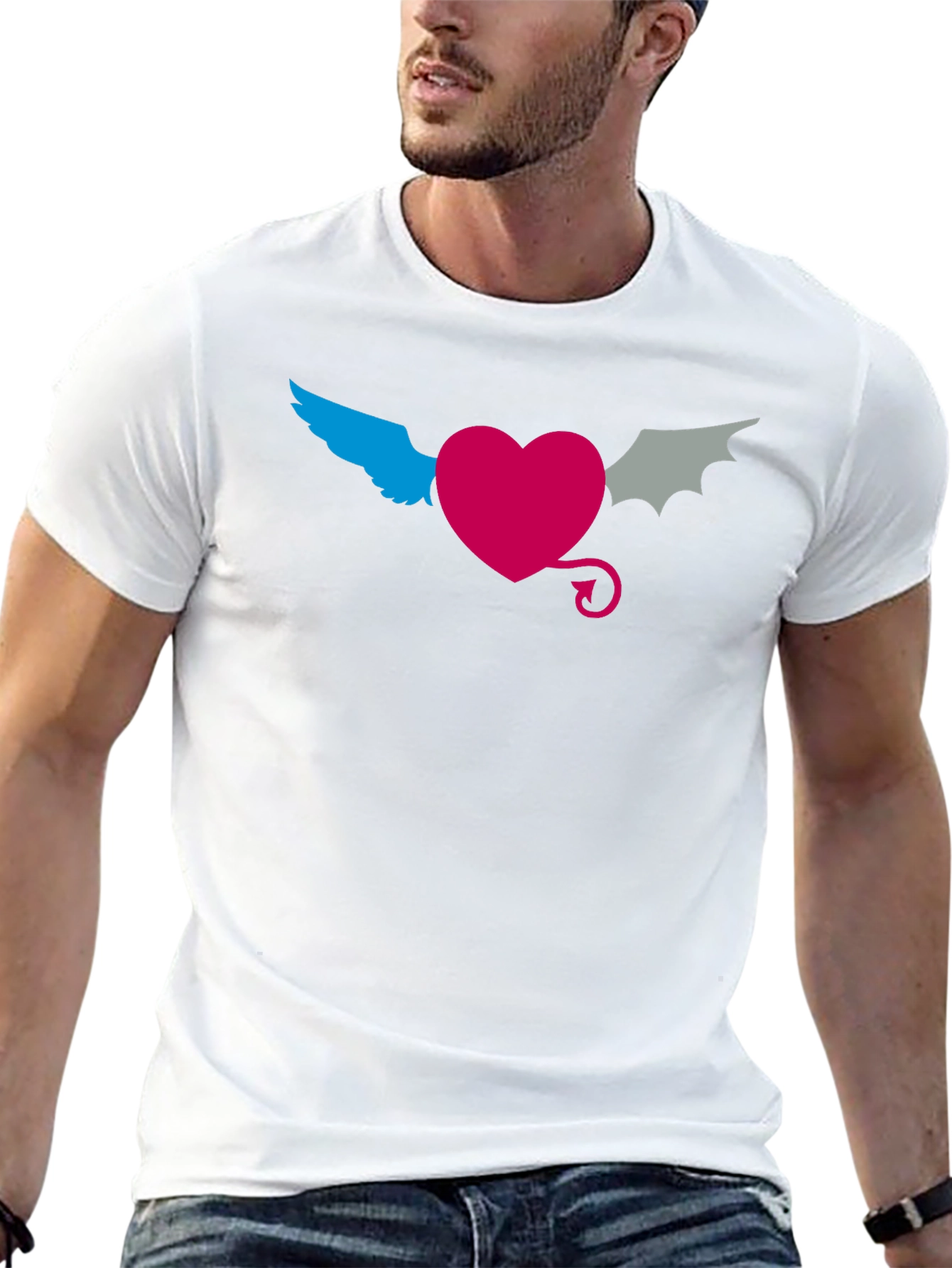 Angel Devil Heart Tee - Black Cotton T-Shirt