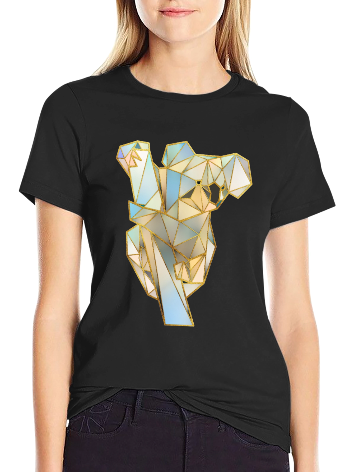 Geometric Koala Graphic Tee - Stylish Black T-Shirt