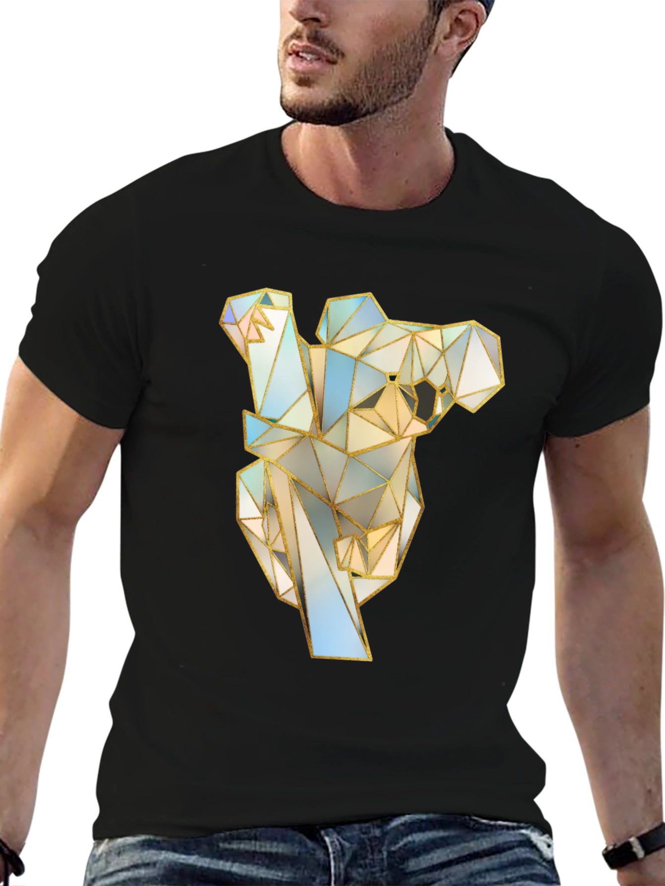 Geometric Koala Graphic Tee - Stylish Black T-Shirt