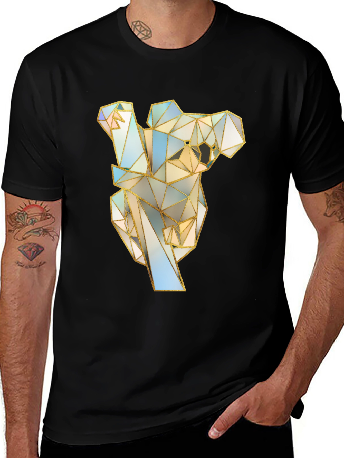 Geometric Koala Graphic Tee - Stylish Black T-Shirt