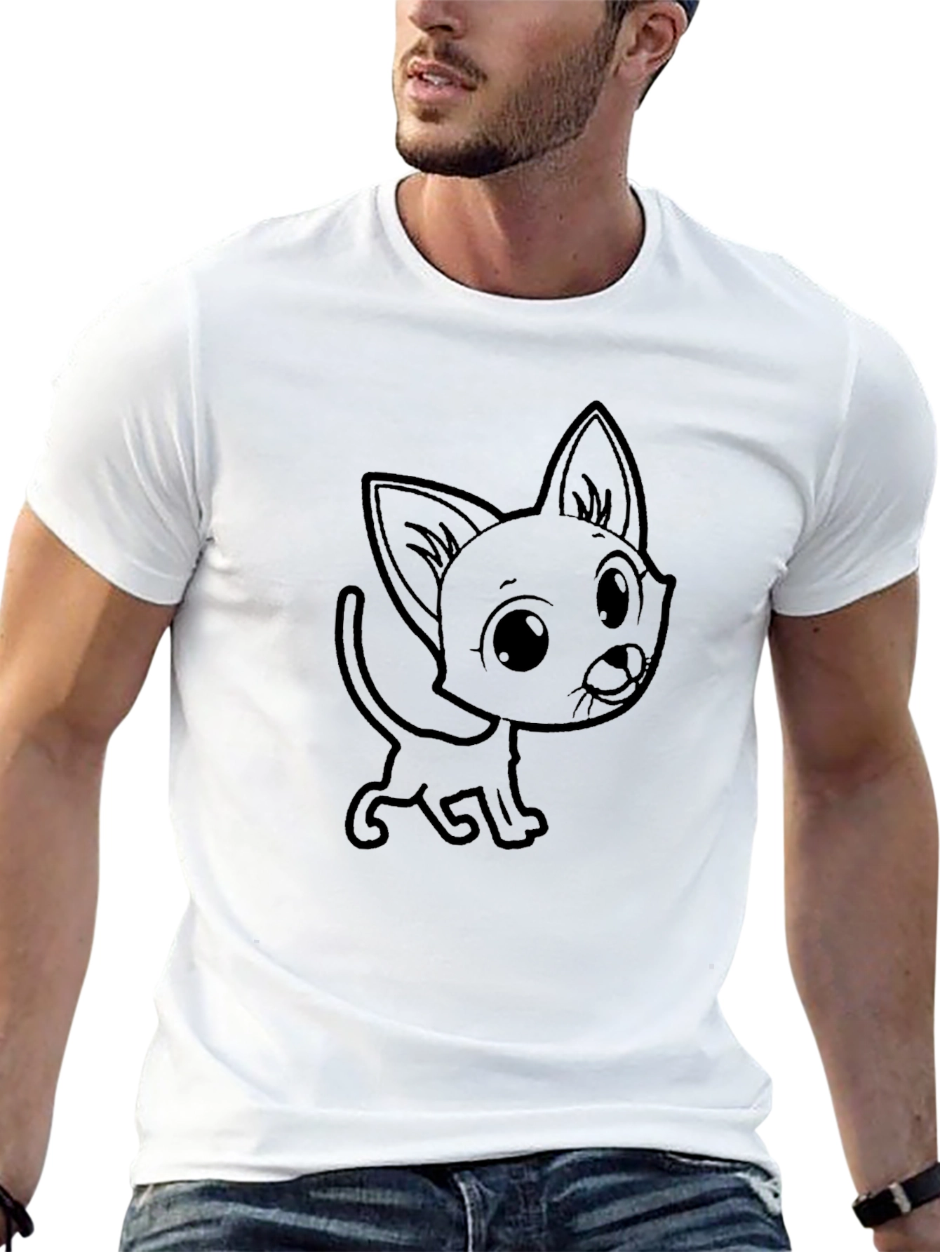 Cute Cartoon Cat Graphic Tee - Unisex Black T-Shirt