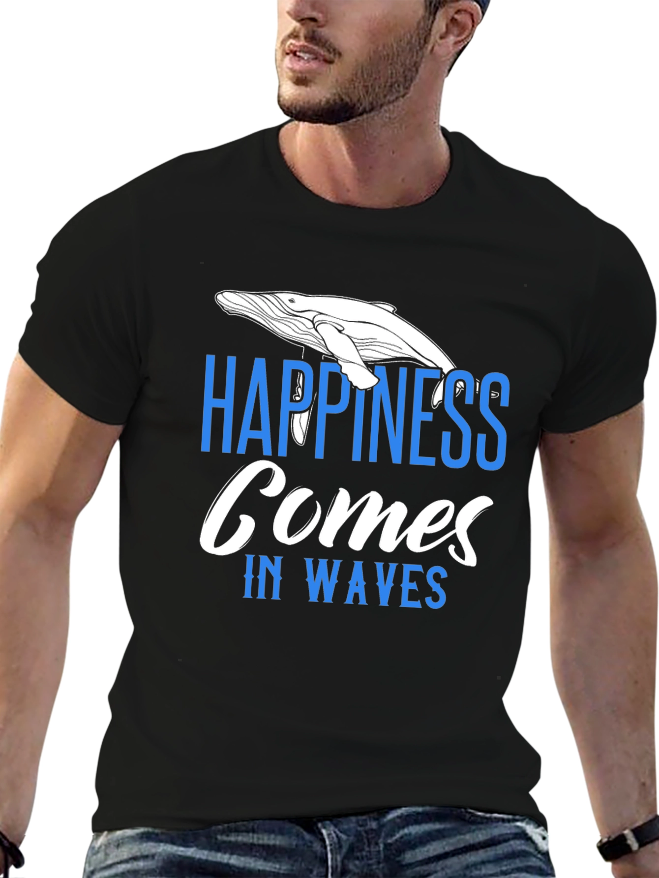 Happiness Comes In Waves T-Shirt - Whale Graphic Tee