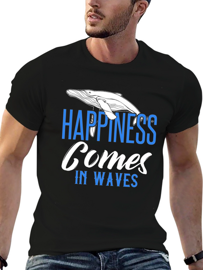 Happiness Comes In Waves T-Shirt - Whale Graphic Tee