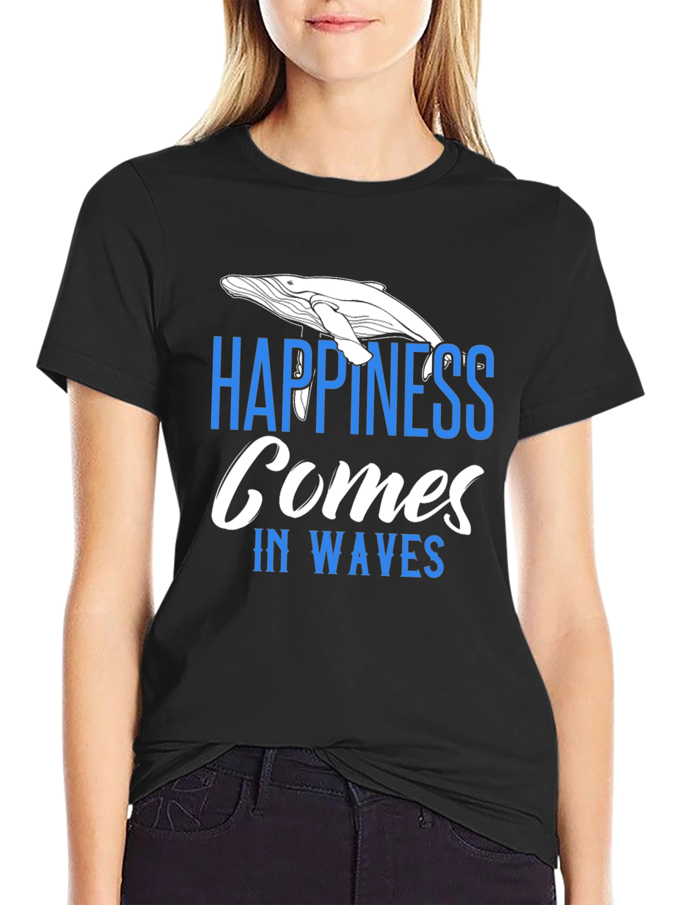 Happiness Comes In Waves T-Shirt - Whale Graphic Tee