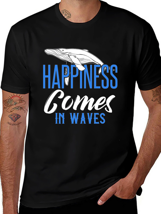 Happiness Comes In Waves T-Shirt - Whale Graphic Tee