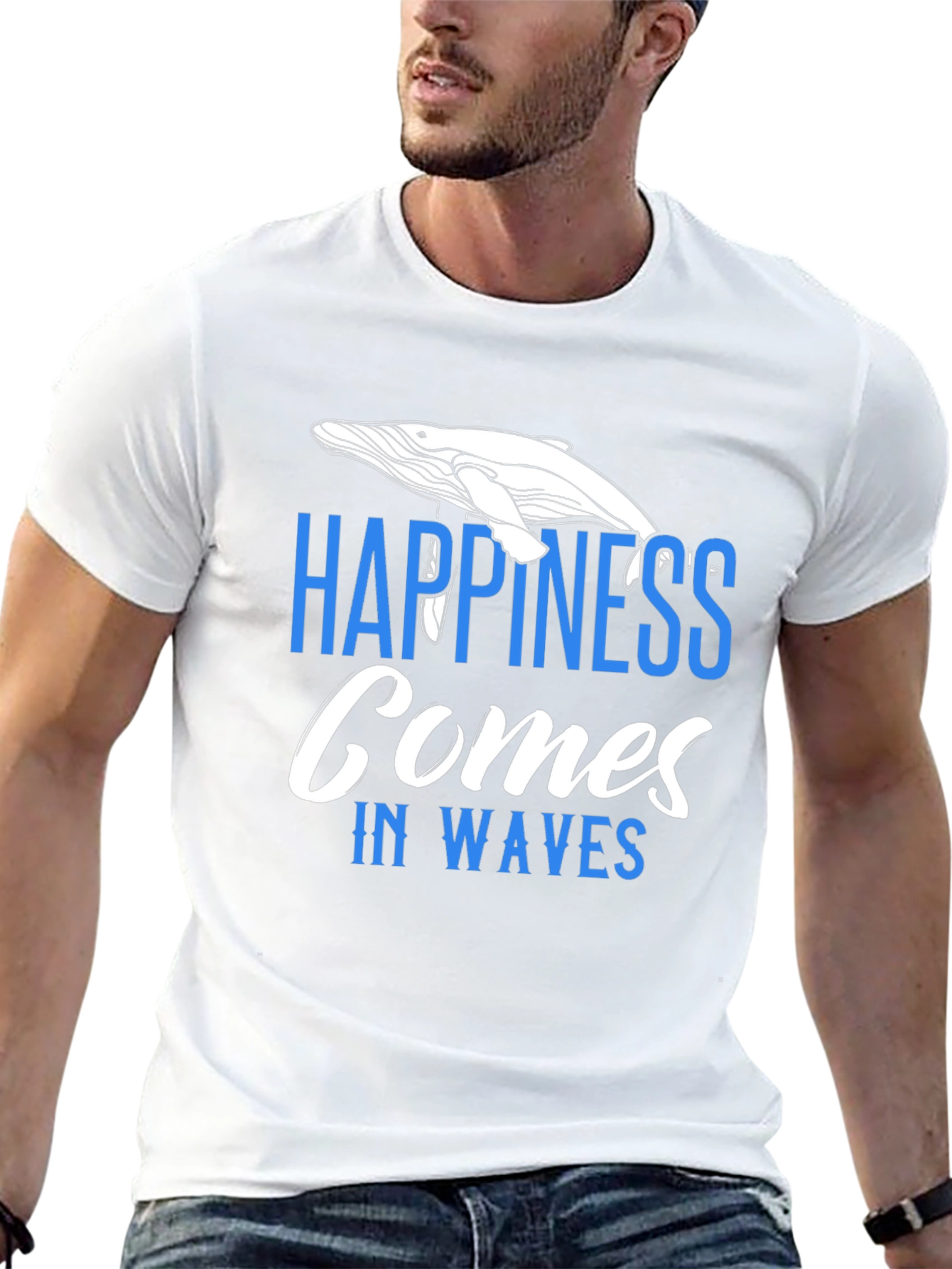 Happiness Comes In Waves T-Shirt - Whale Graphic Tee