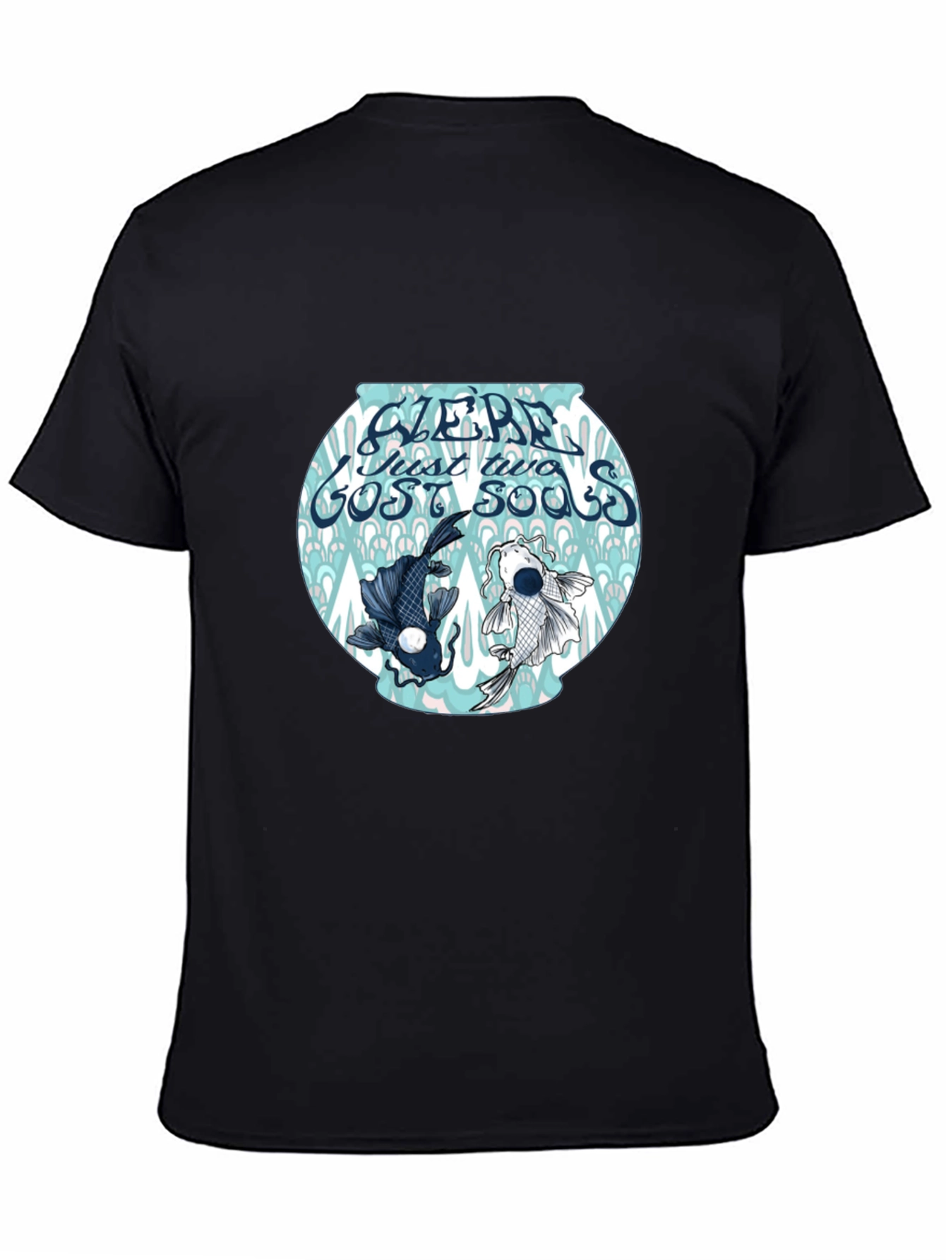 Black T-Shirt with Koi Fish Bowl Graphic