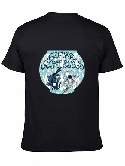Black T-Shirt with Koi Fish Bowl Graphic