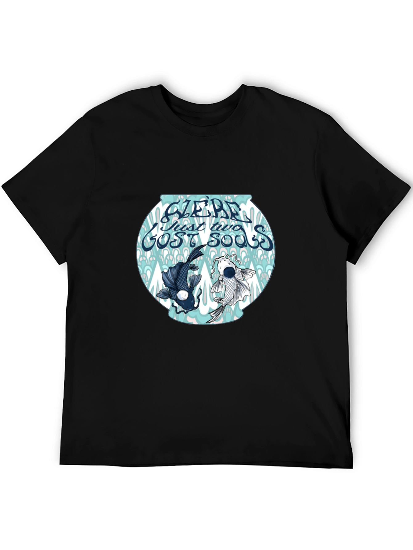 Black T-Shirt with Koi Fish Bowl Graphic