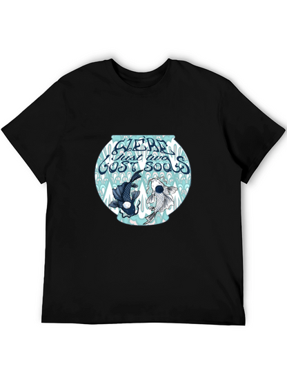Black T-Shirt with Koi Fish Bowl Graphic
