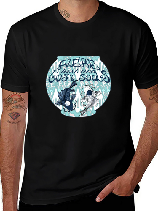 Black T-Shirt with Koi Fish Bowl Graphic