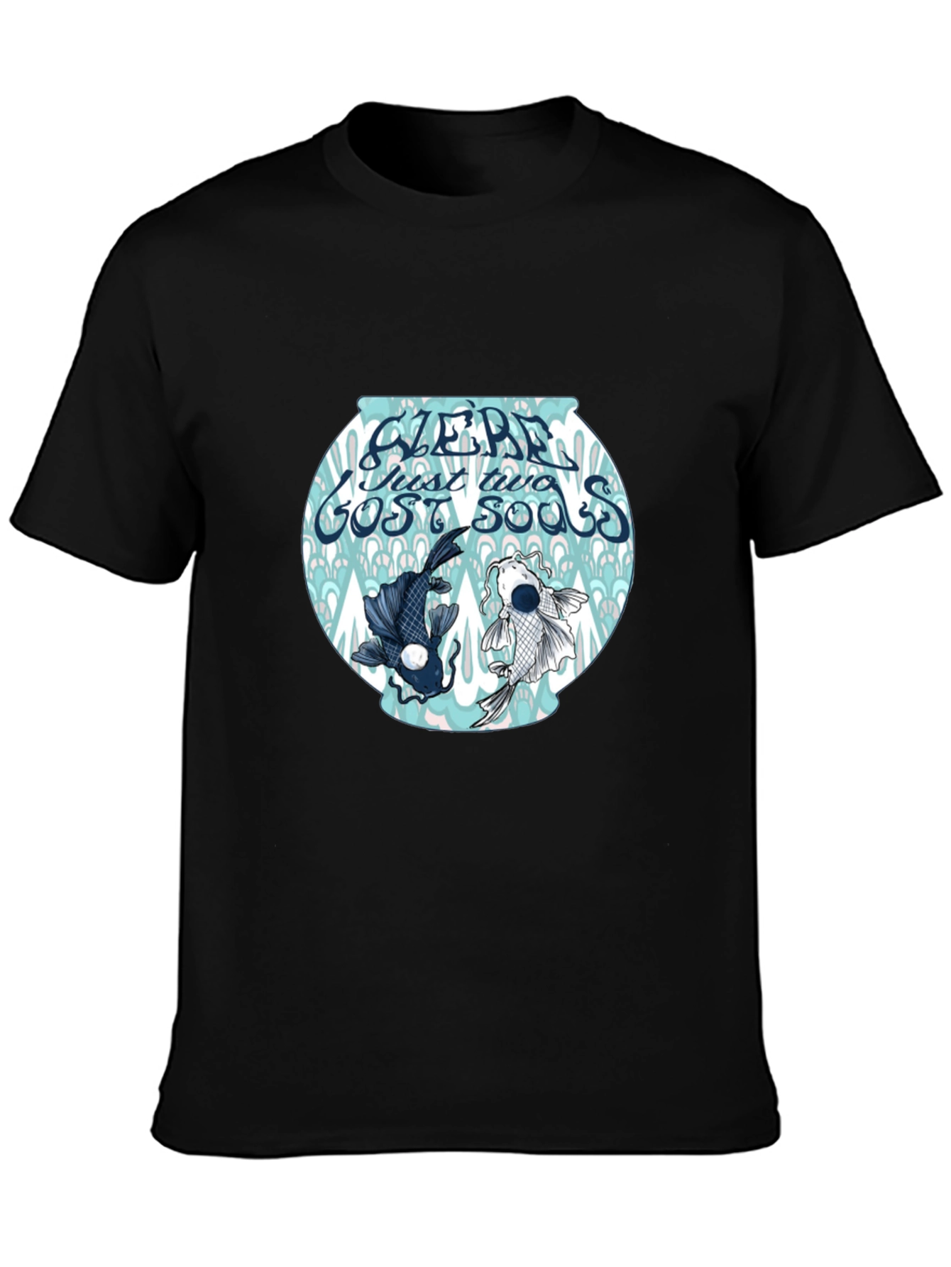 Black T-Shirt with Koi Fish Bowl Graphic