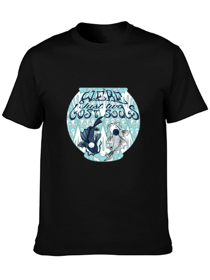 Black T-Shirt with Koi Fish Bowl Graphic