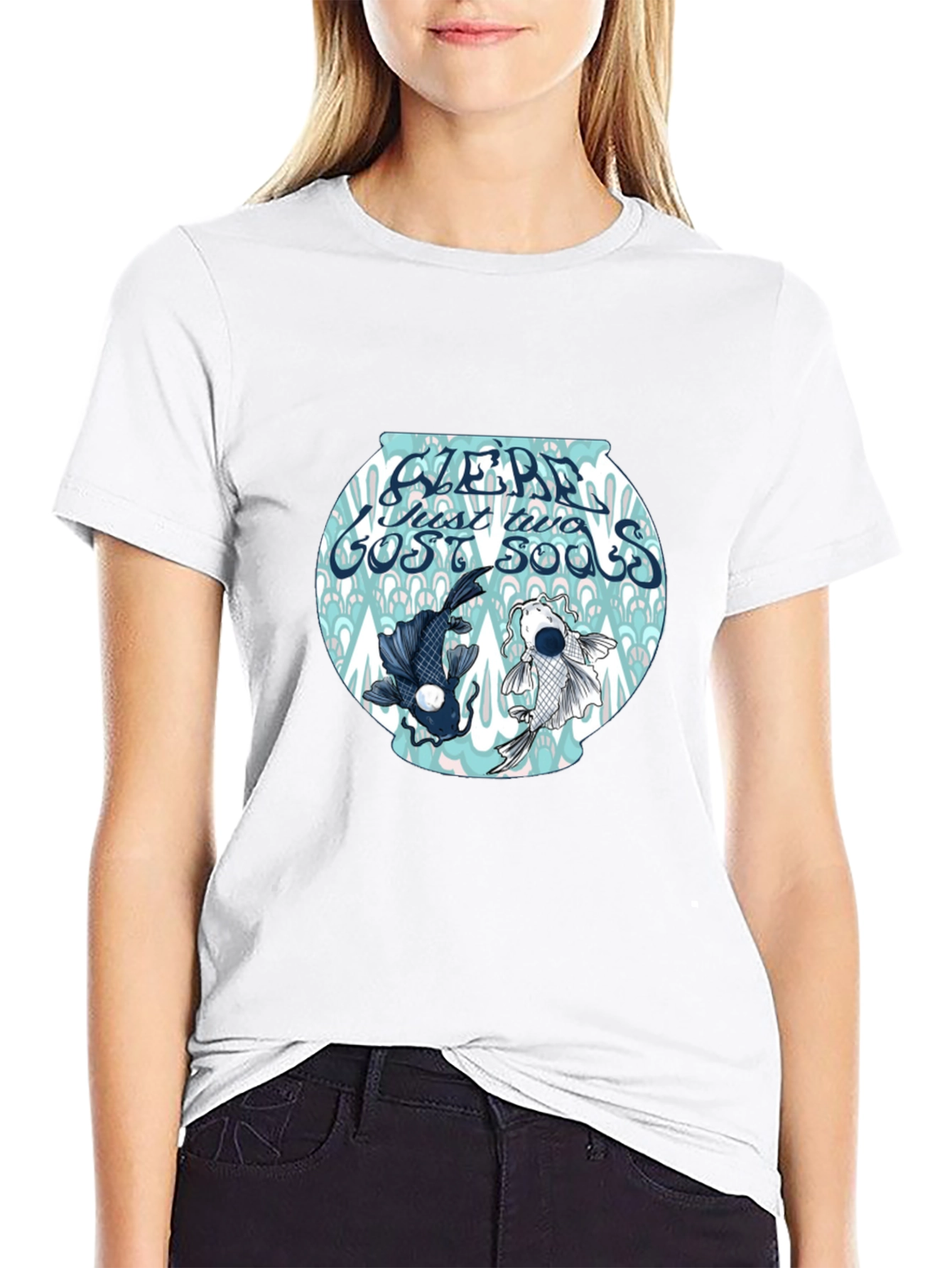 Black T-Shirt with Koi Fish Bowl Graphic