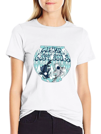 Black T-Shirt with Koi Fish Bowl Graphic