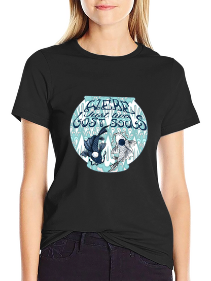 Black T-Shirt with Koi Fish Bowl Graphic