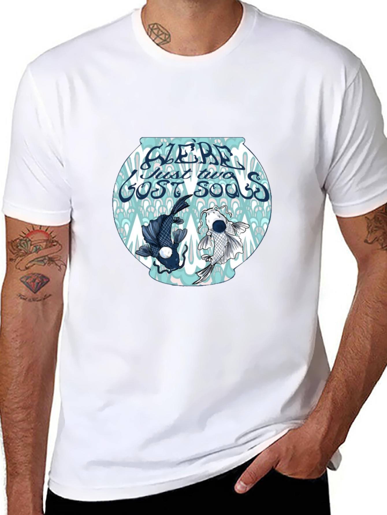 Black T-Shirt with Koi Fish Bowl Graphic
