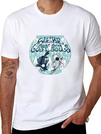 Black T-Shirt with Koi Fish Bowl Graphic