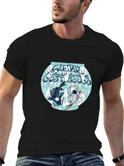 Black T-Shirt with Koi Fish Bowl Graphic