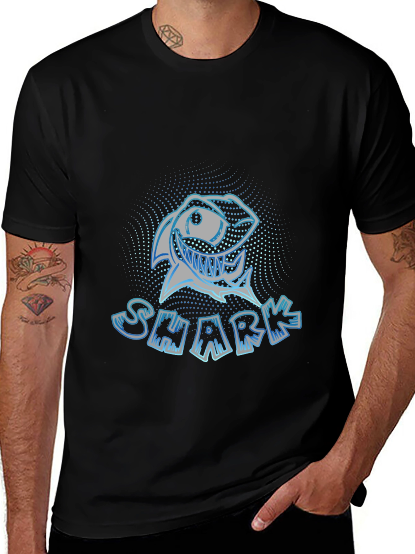 Mens Black Graphic T-Shirt - Shark Design