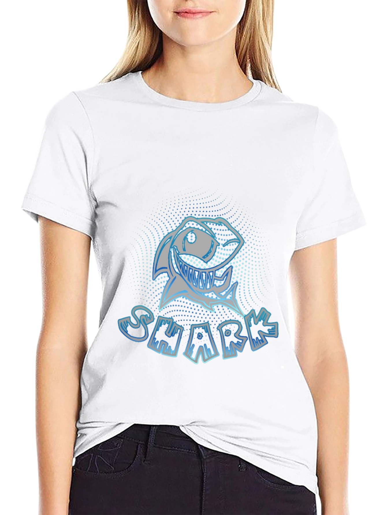 Mens Black Graphic T-Shirt - Shark Design