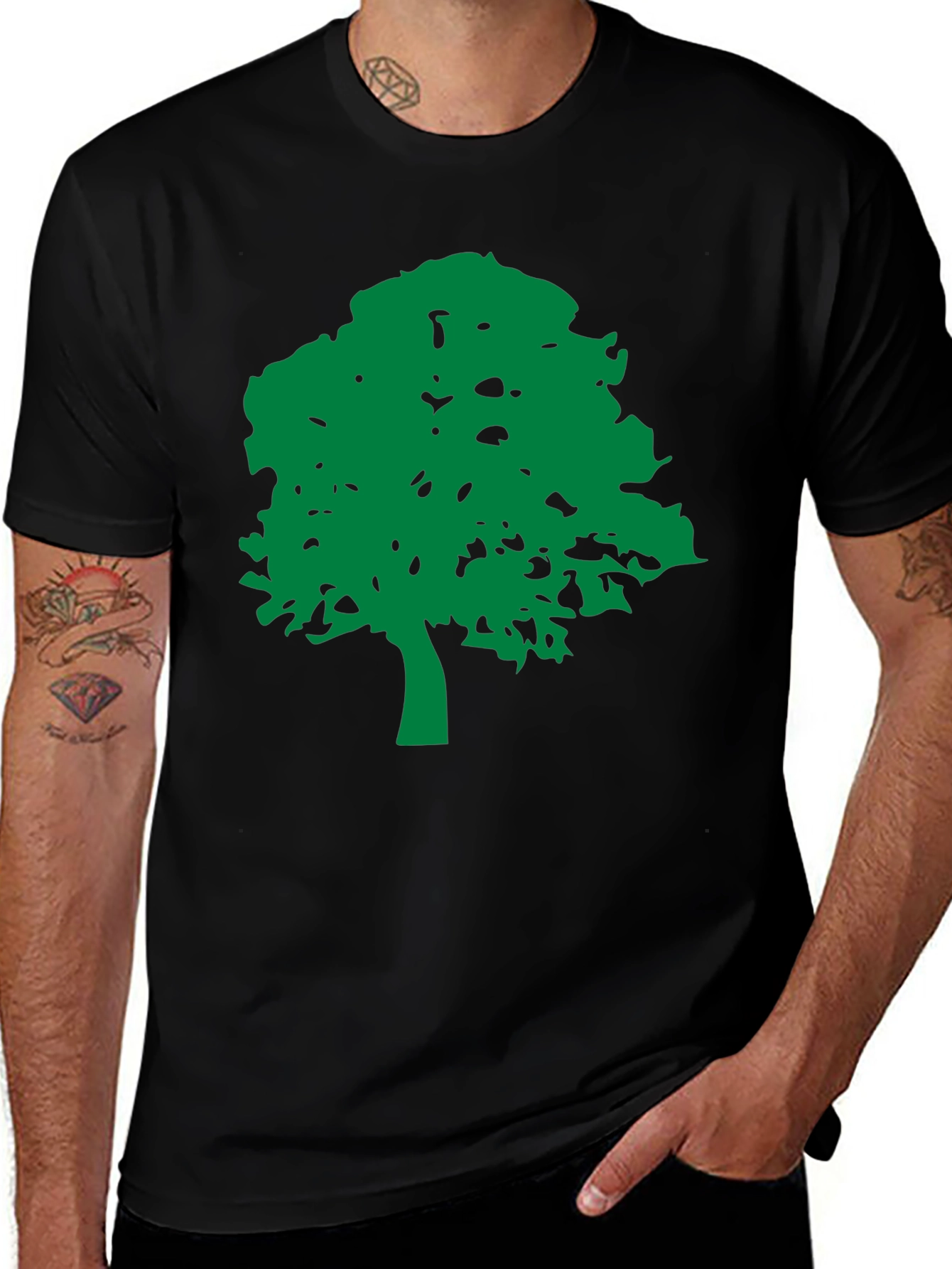 Green Tree Graphic Black T-Shirt - Nature Lovers Tee