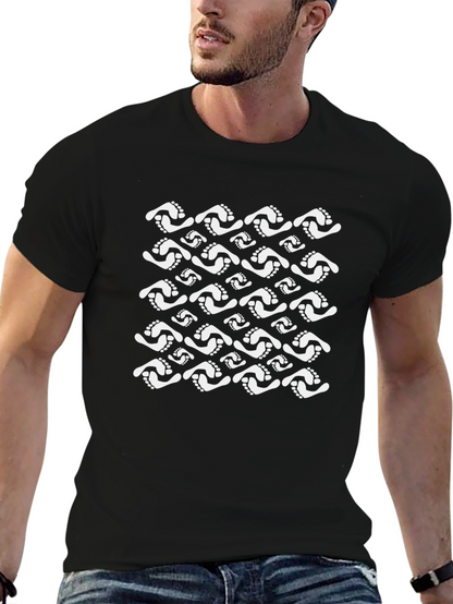 Footprint Pattern Black T-Shirt