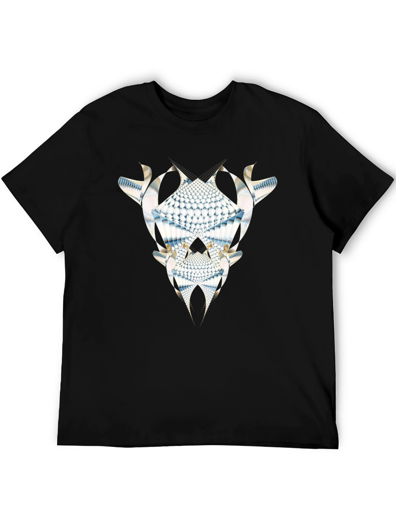 Abstract Fractal Graphic Tee - Black Cotton Casual