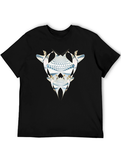 Abstract Fractal Graphic Tee - Black Cotton Casual