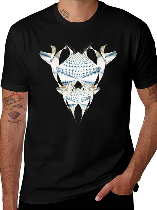 Abstract Fractal Graphic Tee - Black Cotton Casual