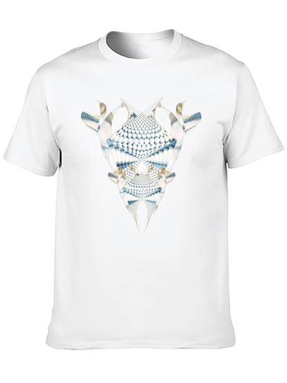 Abstract Fractal Graphic Tee - Black Cotton Casual