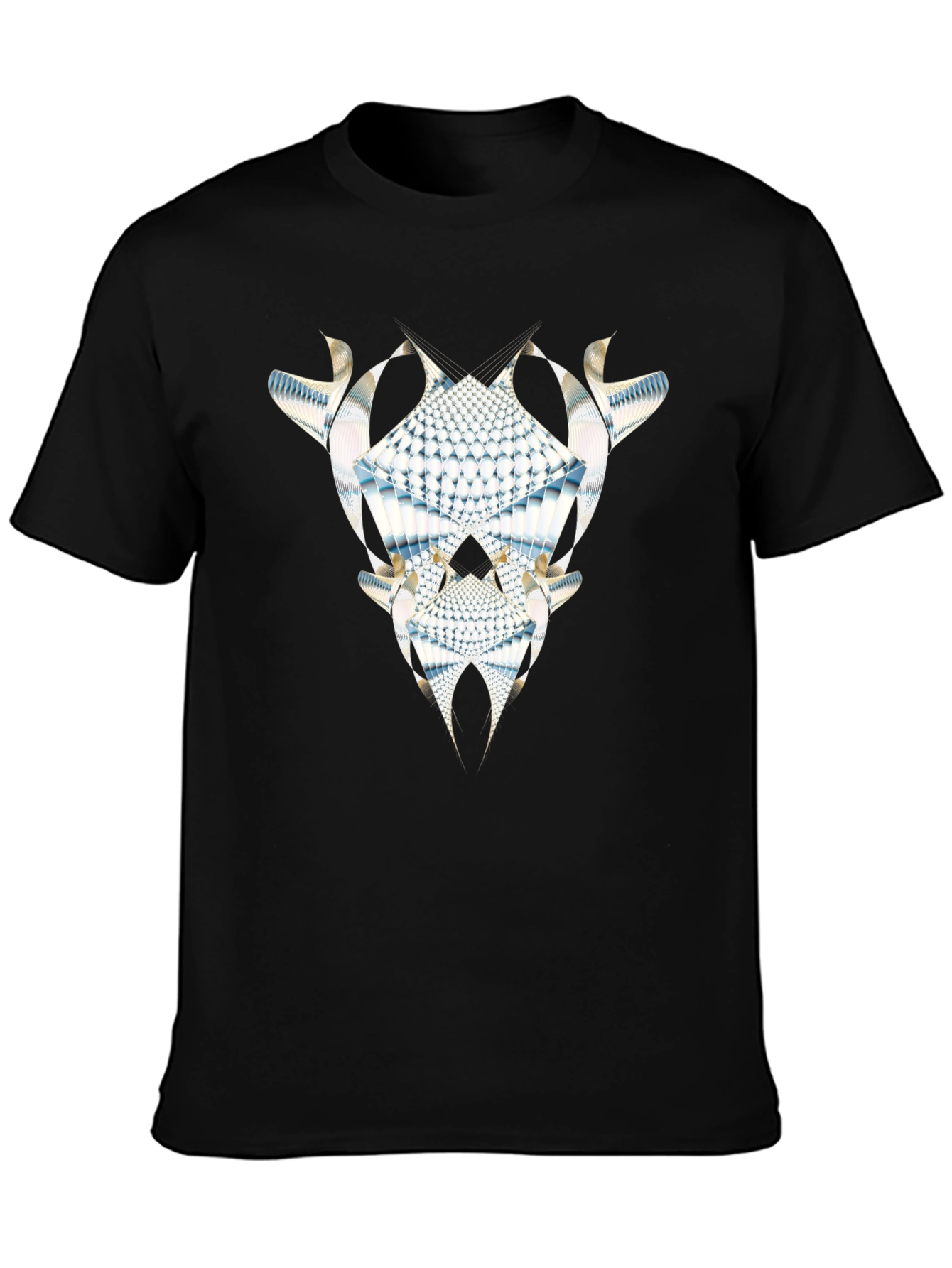 Abstract Fractal Graphic Tee - Black Cotton Casual