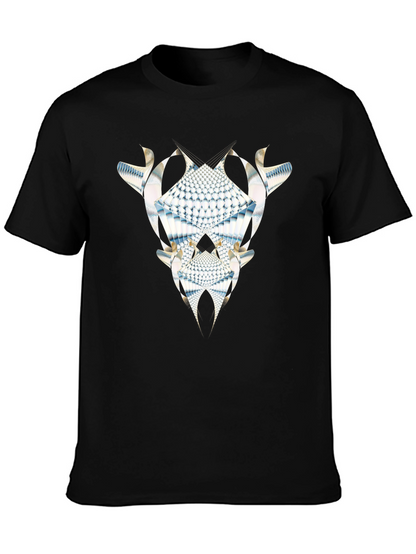 Abstract Fractal Graphic Tee - Black Cotton Casual
