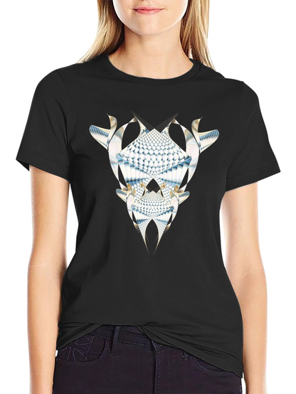 Abstract Fractal Graphic Tee - Black Cotton Casual