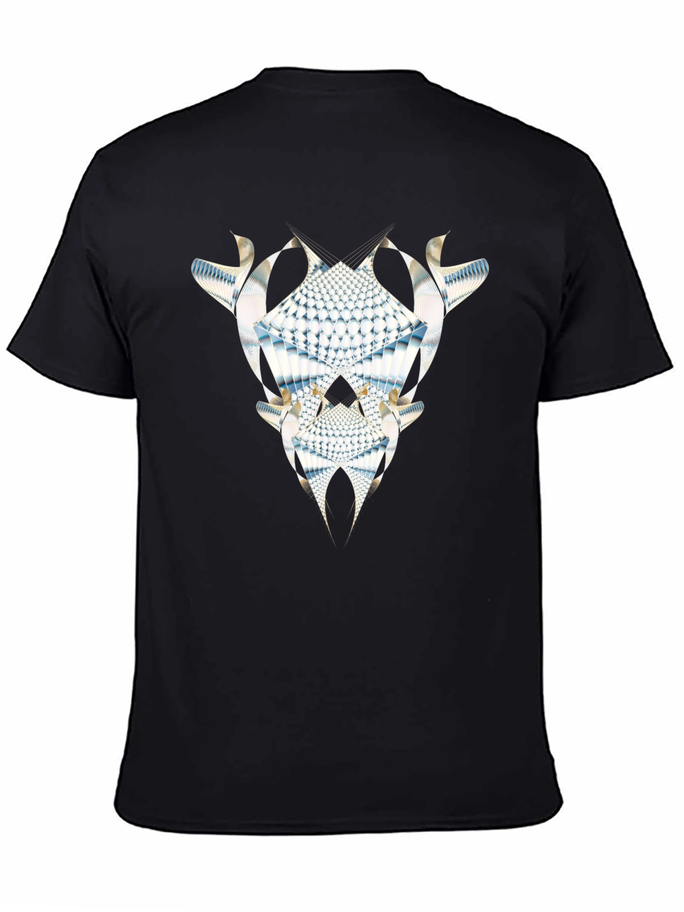 Abstract Fractal Graphic Tee - Black Cotton Casual