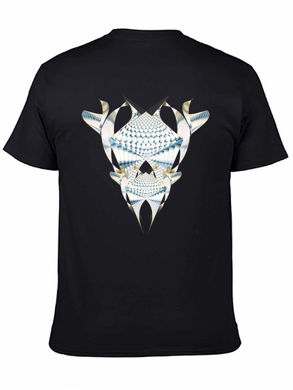 Abstract Fractal Graphic Tee - Black Cotton Casual