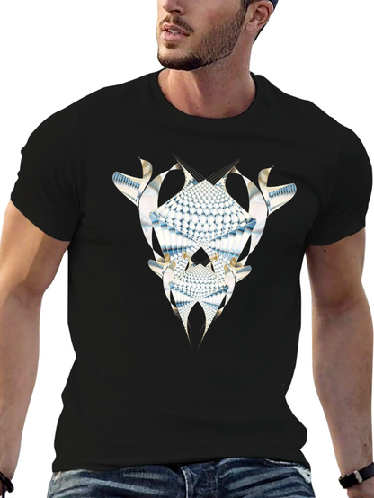 Abstract Fractal Graphic Tee - Black Cotton Casual
