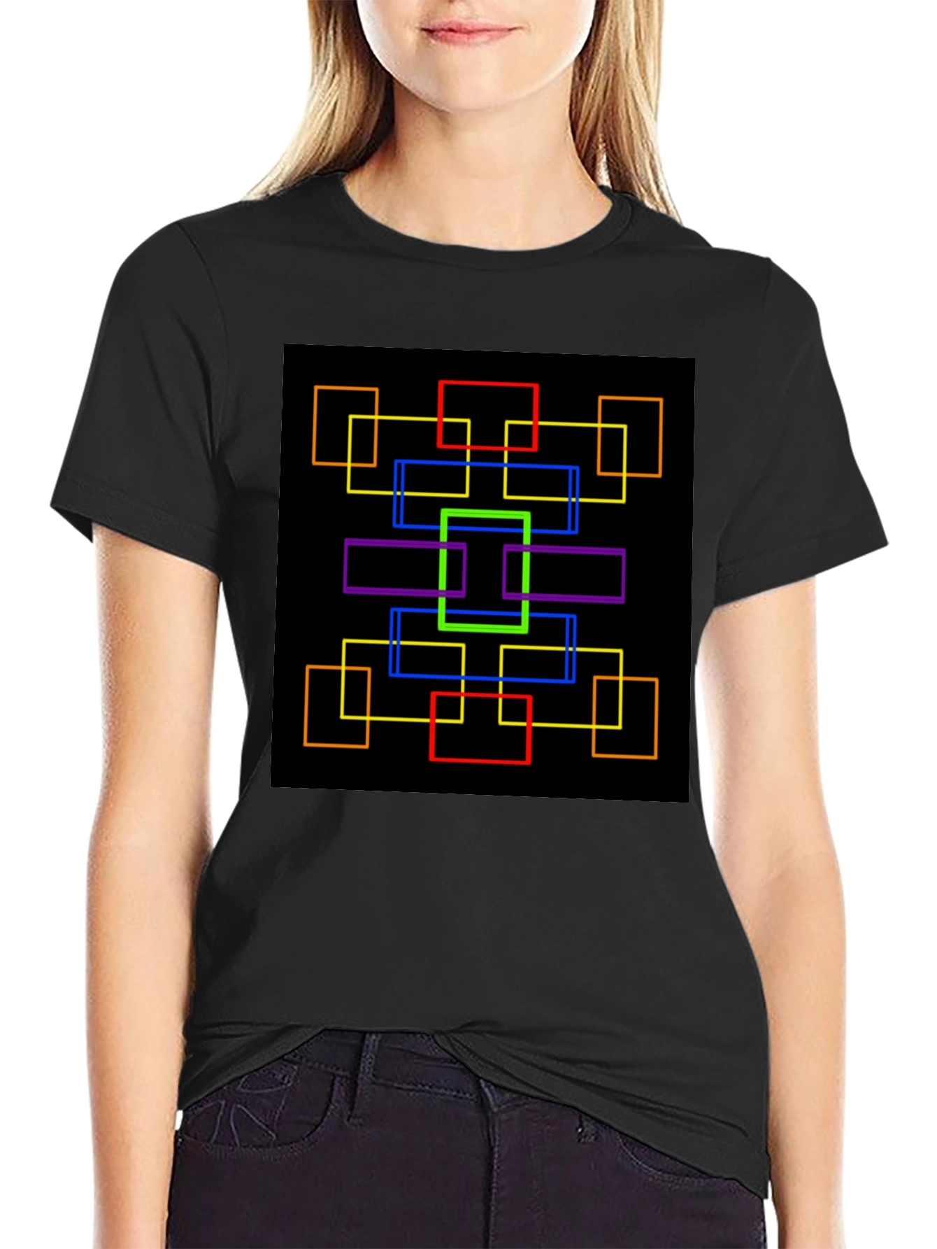 Geometric Squares Graphic Black T-Shirt