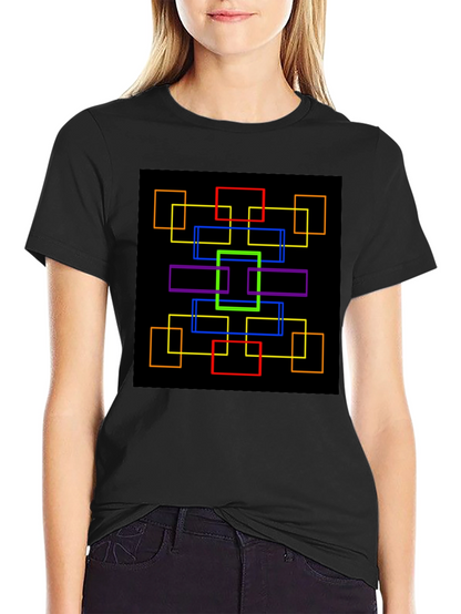 Geometric Squares Graphic Black T-Shirt