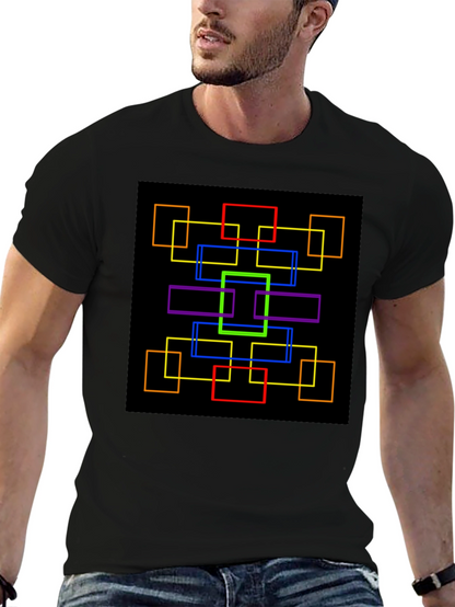 Geometric Squares Graphic Black T-Shirt