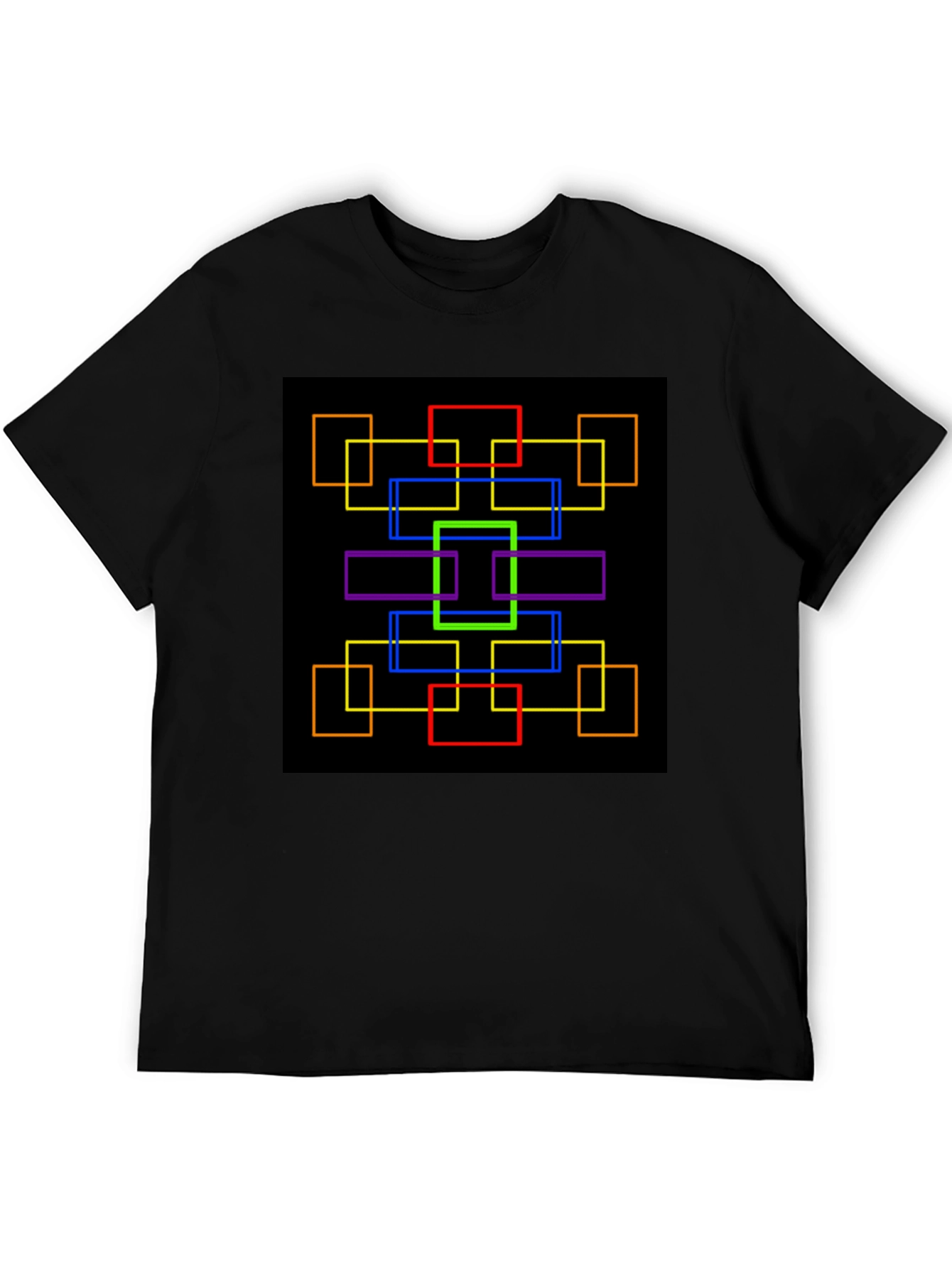 Geometric Squares Graphic Black T-Shirt