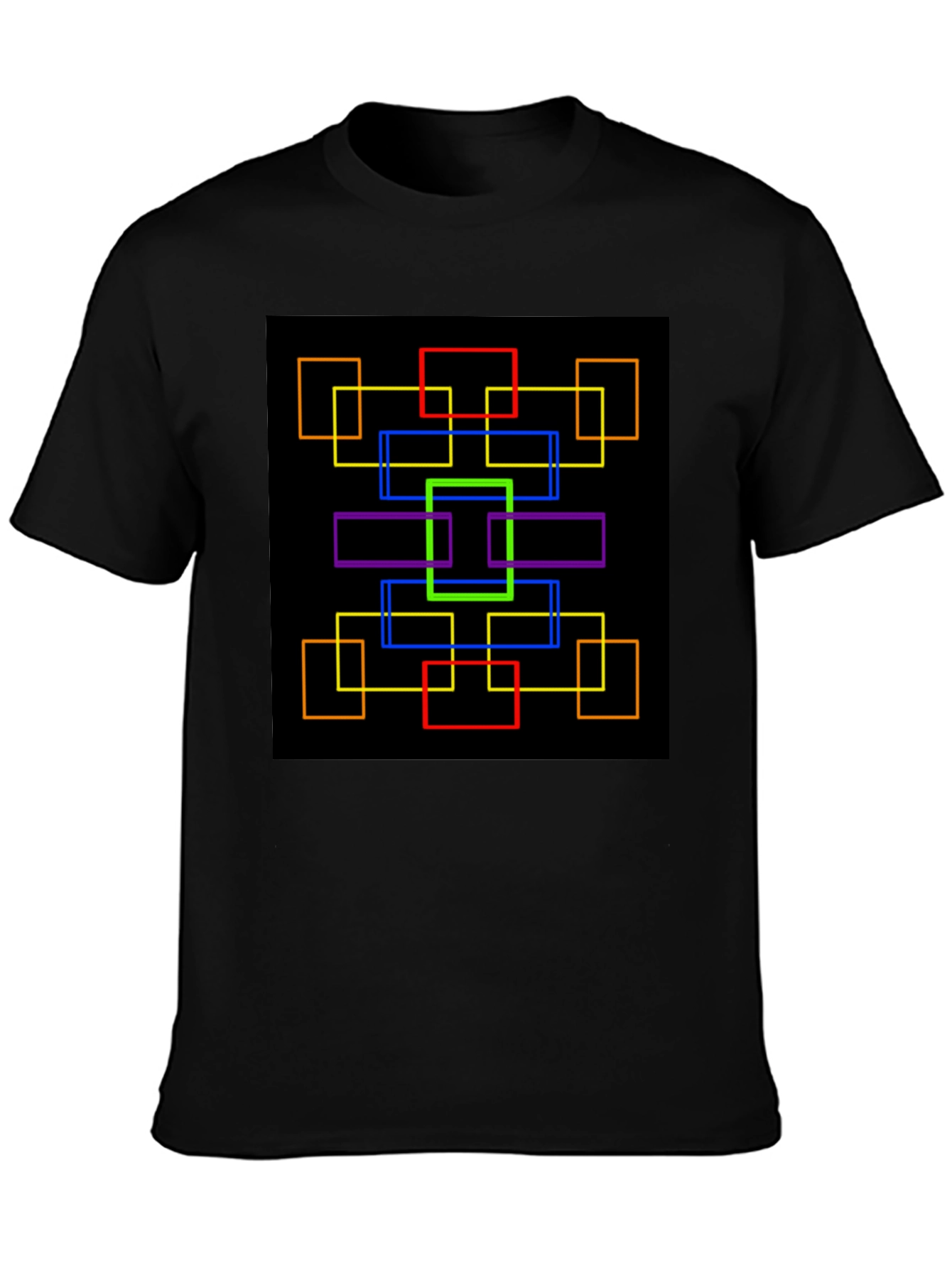 Geometric Squares Graphic Black T-Shirt
